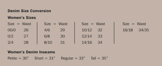 Fragile Jeans Size Chart
